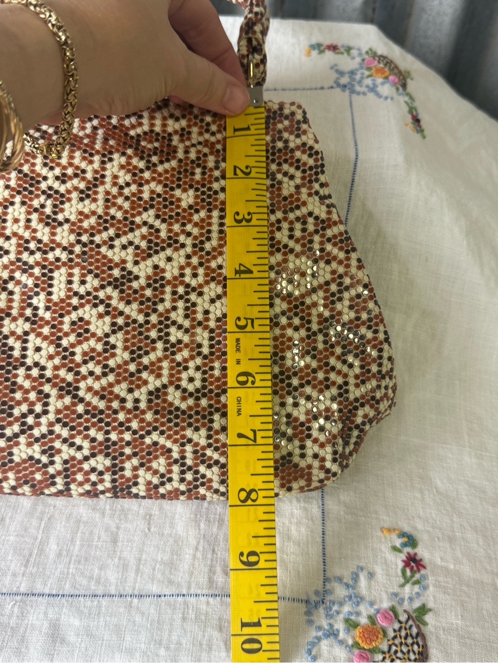 Vintage Lumured Cream and Brown Corde Beaded Top-Handle Bag - Picture 6 of 7